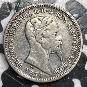 1860-F/M Italy Sardinia 50 Centesimi Lot#D9867 Silver! Scarce!