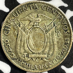 1928-PHILA Ecuador 50 Centavos Lot#D8977 Silver!