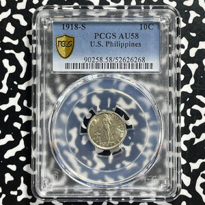1918-S U.S. Philippines 10 Centavos PCGS AU58 Lot#G1056 Silver!