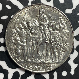 1913-A Germany Prussia 3 Mark Lot#T1370 Silver! High Grade! Beautiful! KM#534