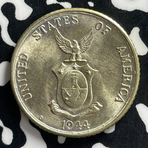 1944-D U.S. Philippines 20 Centavos Lot#C0824 Silver! High Grade! Beautiful!