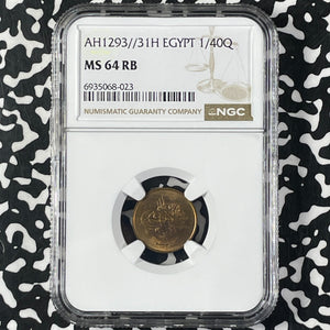 AH 1293 Year 31 (1903-H) Egypt 1/40 Qirsh NGC MS64RB Lot#G9960 Choice UNC!