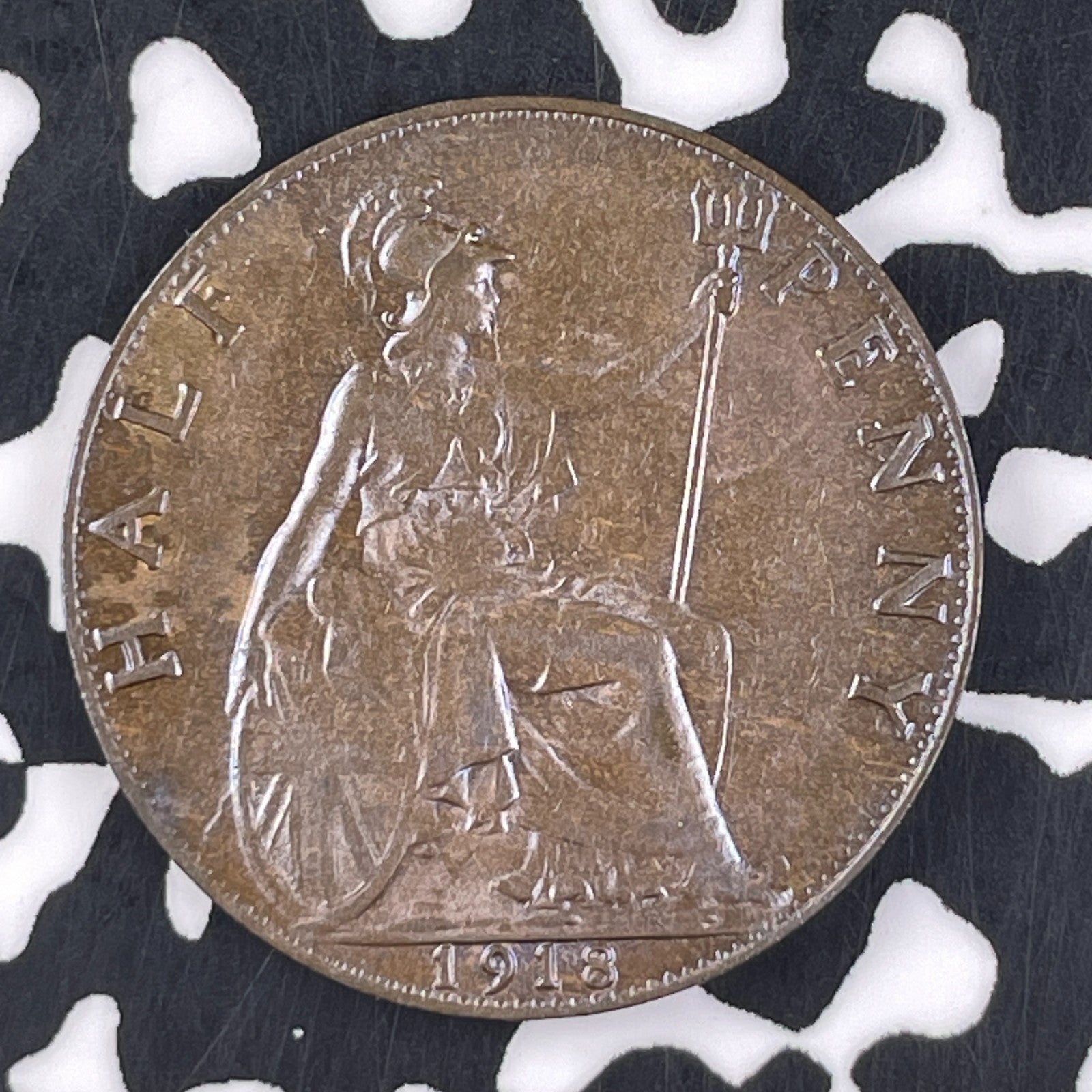 1918 Great Britain 1/2 Penny Half Penny Lot#F3359 High Grade! Beautiful!
