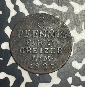 1827 Germany Reuss-Obergreiz 3 Pfennig Lot#T6429