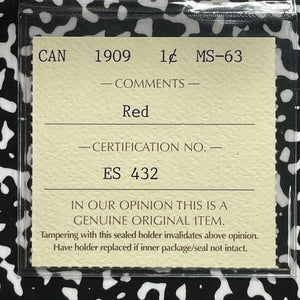 1909 Canada Large Cent ICCS MS63RD Lot#OV1591 Choice UNC!