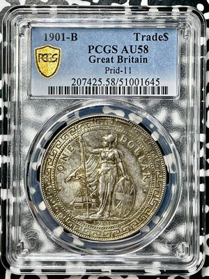 1901-B G.B./H.K. $1 Trade Dollar PCGS AU58 Lot#G9820 Large Silver! Prid-11