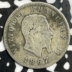 1867-M BN Italy 1 Lira Lot#E4276 Silver!