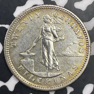 1903 U.S. Philippines 20 Centavos Lot#C1339 Silver! Nice!