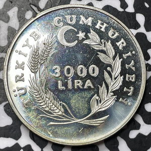 1981 Turkey 3000 Lira Lot#JM7328 Large Silver Coin! Proof!