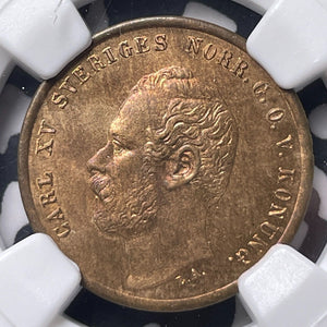 1864-LA Sweden 1 Ore NGC MS65RB Lot#G8992 Gem BU! Top Graded!