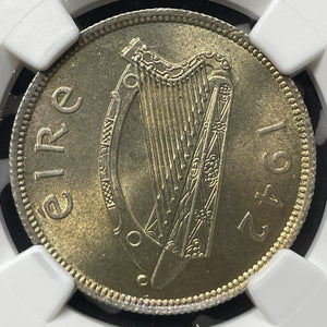 1942 Ireland 1 Florin NGC MS64 Lot#G8909 Silver! Choice UNC!