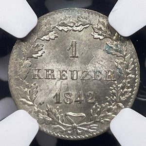 1842 Germany Frankfurt 1 Kreuzer NGC MS64 Lot#G6019 Silver! Choice UNC!