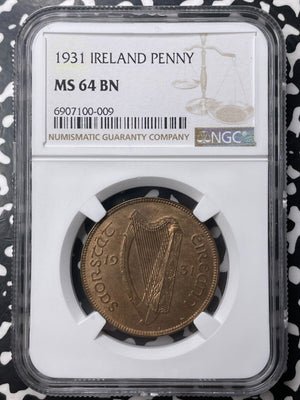 1931 Ireland 1 Penny NGC MS64BN Lot#G8942 Choice UNC!