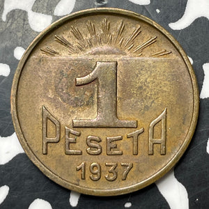1937 Spain Civil War Asturias & Leon 1 Peseta Lot#MK322