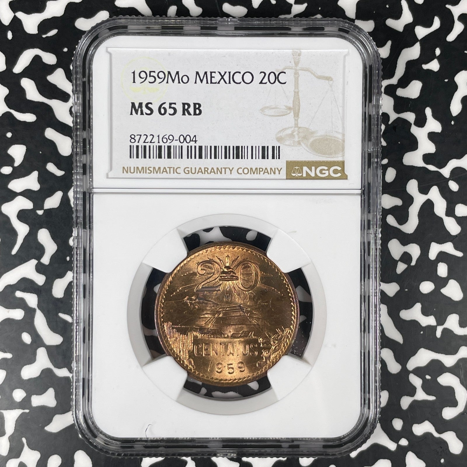 1959-Mo Mexico 20 Centavos NGC MS65RB Lot#G1803 Key Date! Gem BU!