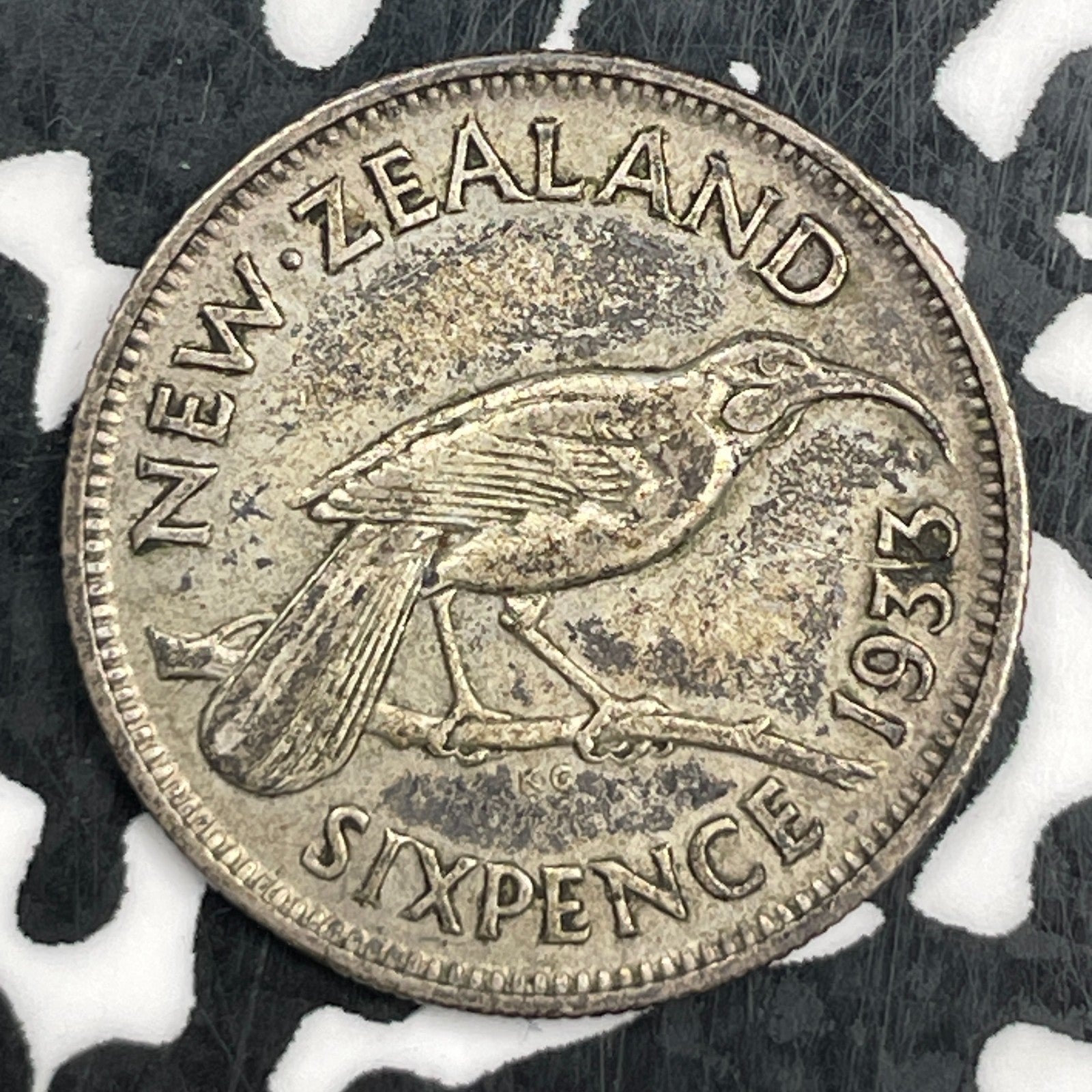 1933 New Zealand 6 Pence Sixpence Lot#F5434 Silver!
