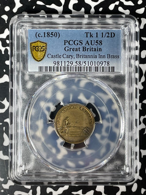 (c.1850) G.B. Castle Cary Lawn Bowling 1 1/2 Pence Token PCGS AU58 Lot#G133