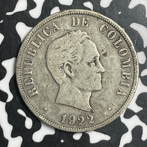 1922 Colombia 50 Centavos Lot#T6728 Silver!