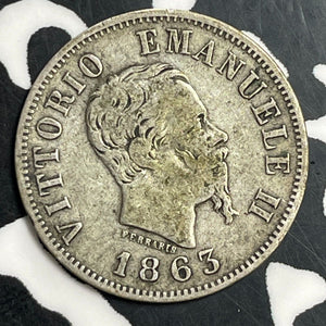 1863-M BN Italy 50 Centesimi Lot#T0609 Silver!