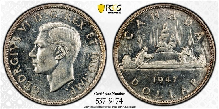 1947 Canada $1 Dollar PCGS MS63 Lot#G3682 Silver! Key Date! Double 'HP' Blunt 7