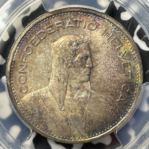 1954-B Switzerland 5 Francs PCGS MS64 Lot#G8173 Large Silver! Beautiful Toning!