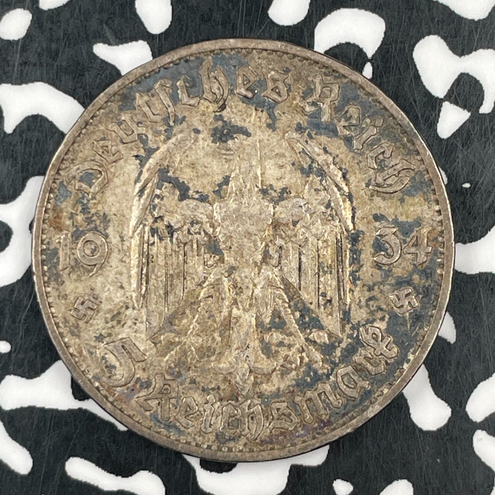 1934-D Germany 5 Mark Lot#F7388 Silver!