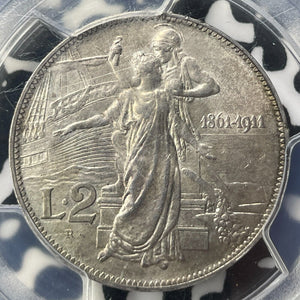 1911-R Italy 2 Lire PCGS MS62 Lot#G9406 Silver! Nice UNC! KM#52