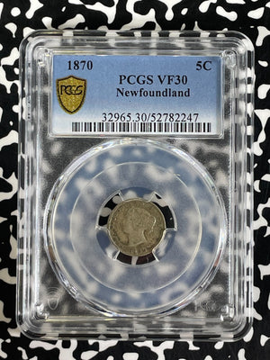 1870 Newfoundland 5 Cents PCGS VF30 Lot#G301 Silver!