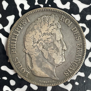 1834-W France 5 Francs Lot#T8099 Large Silver Coin!
