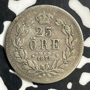 1871 Sweden 25 Ore Lot#E7482 Silver!