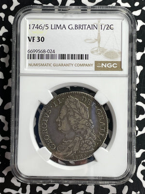 1746/5-Lima Great Britain George II 1/2 Crown NGC VF30 Lot#G749 Silver!