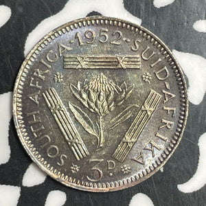 1952 South Africa 3 Pence Threepence Lot#T2705 Silver! High Grade! Beautiful!