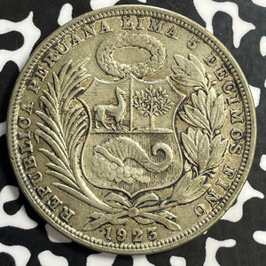 1923 Peru 1 Sol Lot#T0009 Large Silver Coin!