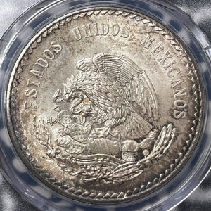 1947-Mo Mexico 5 Pesos PCGS MS65 Lot#G7437 Large Silver! Beautiful Toning!