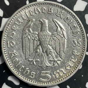 1935-J Germany 5 Mark Lot#E8015 Silver!