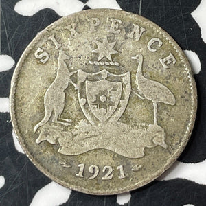 1921 Australia 6 Pence Sixpence Lot#E9456 Silver!