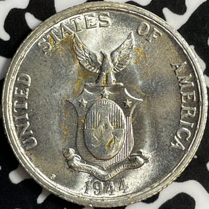 1944-S U.S. Philippines 50 Centavos Lot#E0412 Silver! High Grade! Beautiful!