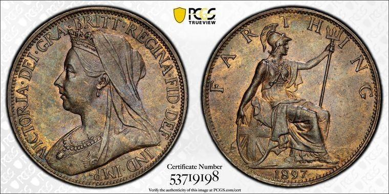 1897 Great Britain Victoria Farthing PCGS MS64BN Lot#G3704 Choice UNC! S-3963