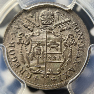 1842-B Papal States 5 Baiocchi PCGS MS63 Lot#G8245 Silver! Solo Top Graded!