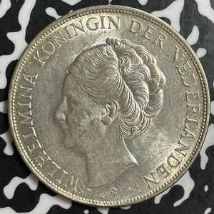1938 Netherlands 2 1/2 Gulden Lot#T3164 Large Silver Coin!