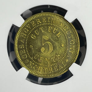 U/D Canada Gesangverein Tuetonia 5 Cents Token NGC MS65 Lot#G850 Gem BU!