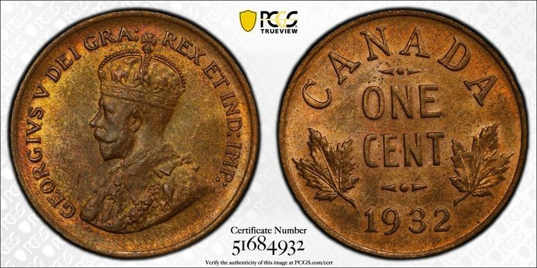 1932 Canada Small Cent PCGS MS64RB Lot#G2036 Choice UNC!