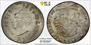 AN 14 (1817) Haiti 25 Centimes PCGS MS63 Lot#G9179 Silver! Choice UNC! KM#15.1