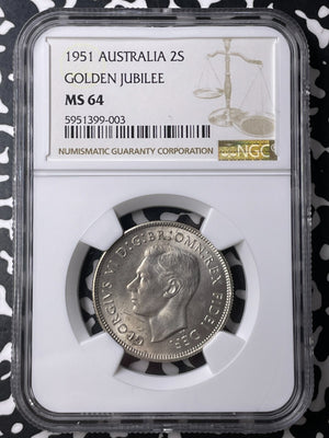1951 Australia Golden Jubilee 1 Florin NGC MS64 Lot#MK106 Silver! Choice UNC!