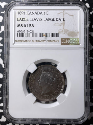 1891 Canada Large Cent NGC MS61BN Lot#G8808 Nice UNC! Large Date & Leaves