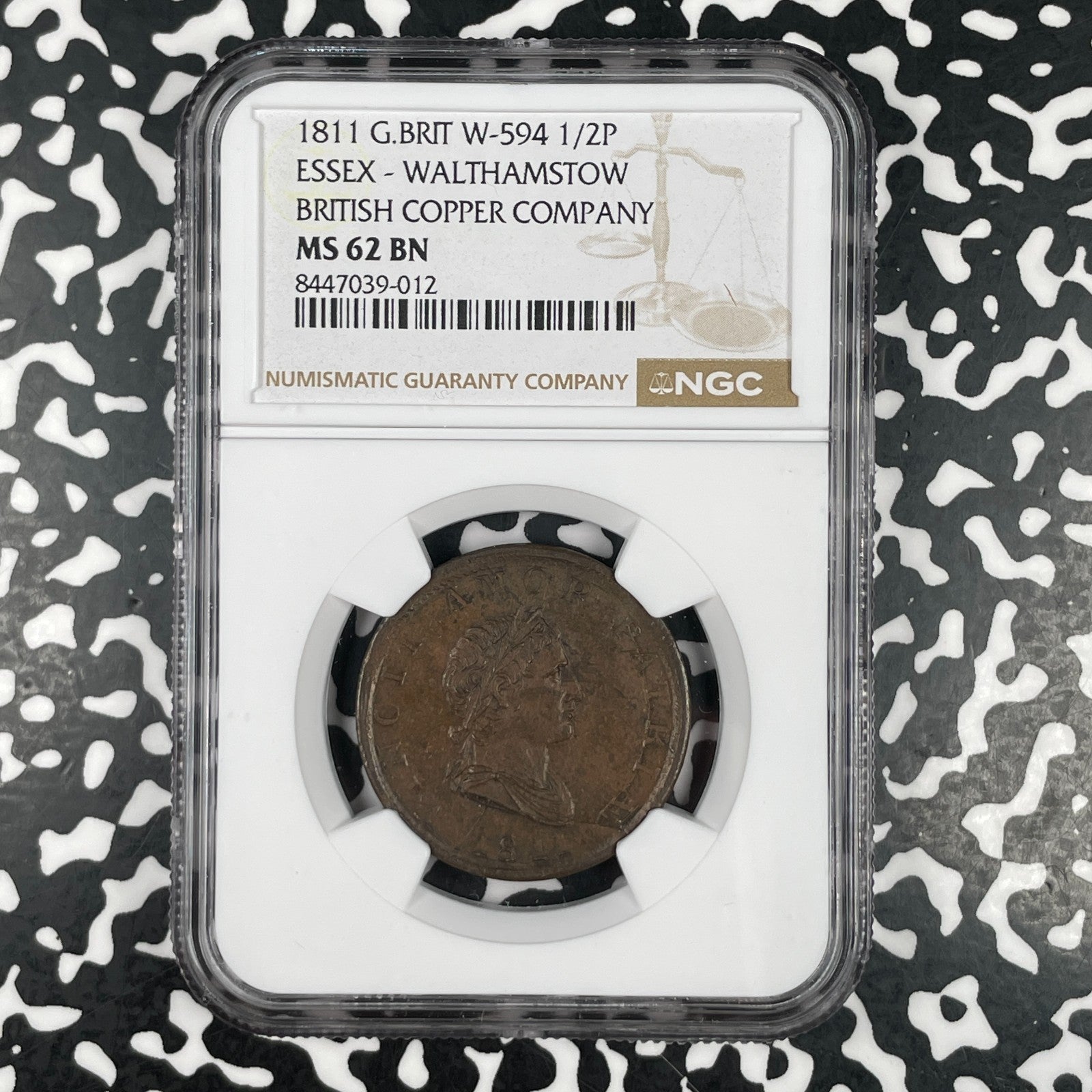1811 G.B. Essex British Copper Co. 1/2 Penny Token NGC MS62BN Lot#G3507 Nice UNC