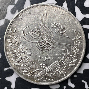 AH 1293-W (1894) Egypt 10 Qirsh Lot#JM8652 Silver! High Grade! Beautiful!