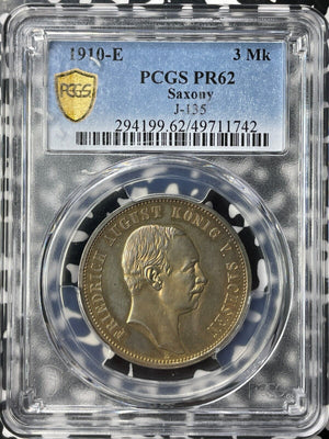 1910-E Germany Saxony 3 Mark PCGS PR62 Lot#G9411 Silver! Proof! J-135