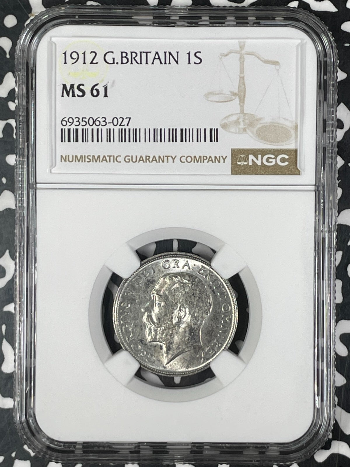 1912 Great Britain 1 Shilling NGC MS61 Lot#G005 Silver! Nice UNC!