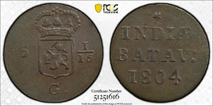 1804 Netherlands East Indies Holland 1 Duit PCGS AU53 Lot#G9204 KM#76